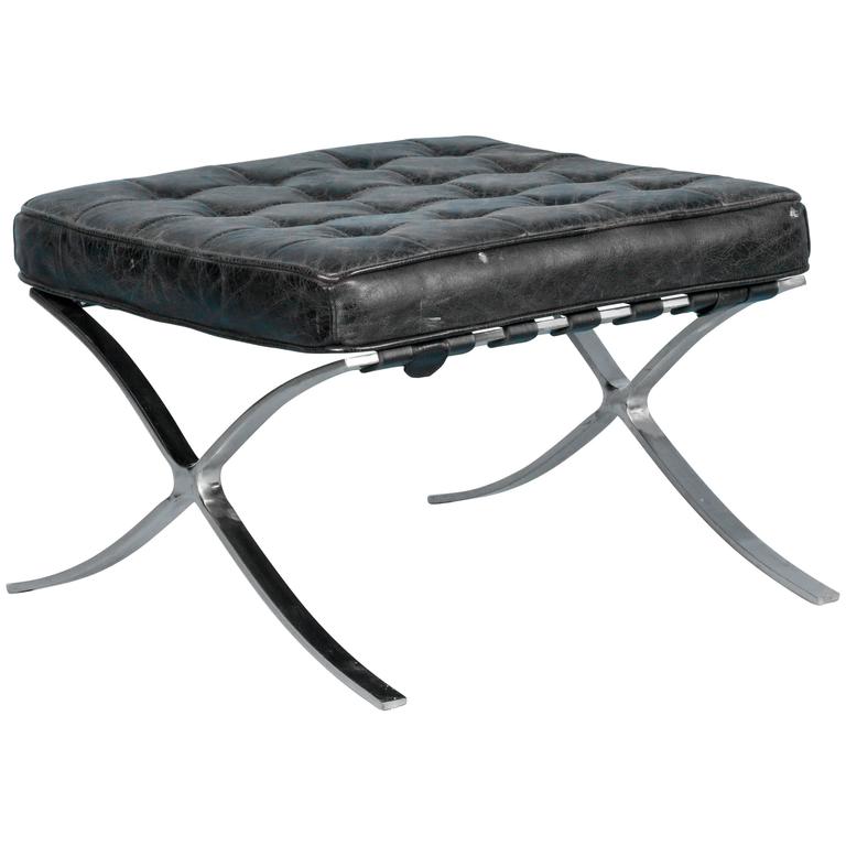 Vintage Looking Black Leather Barcelona Style Ottoman with Chrome Legs at  1stDibs | black leather footstool with chrome legs, ottoman chrome legs,  footstool chrome legs