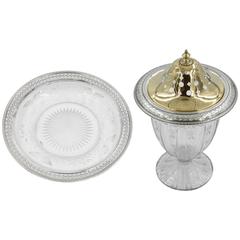 Crystal Urn and Under-Plate with Sterling Rim