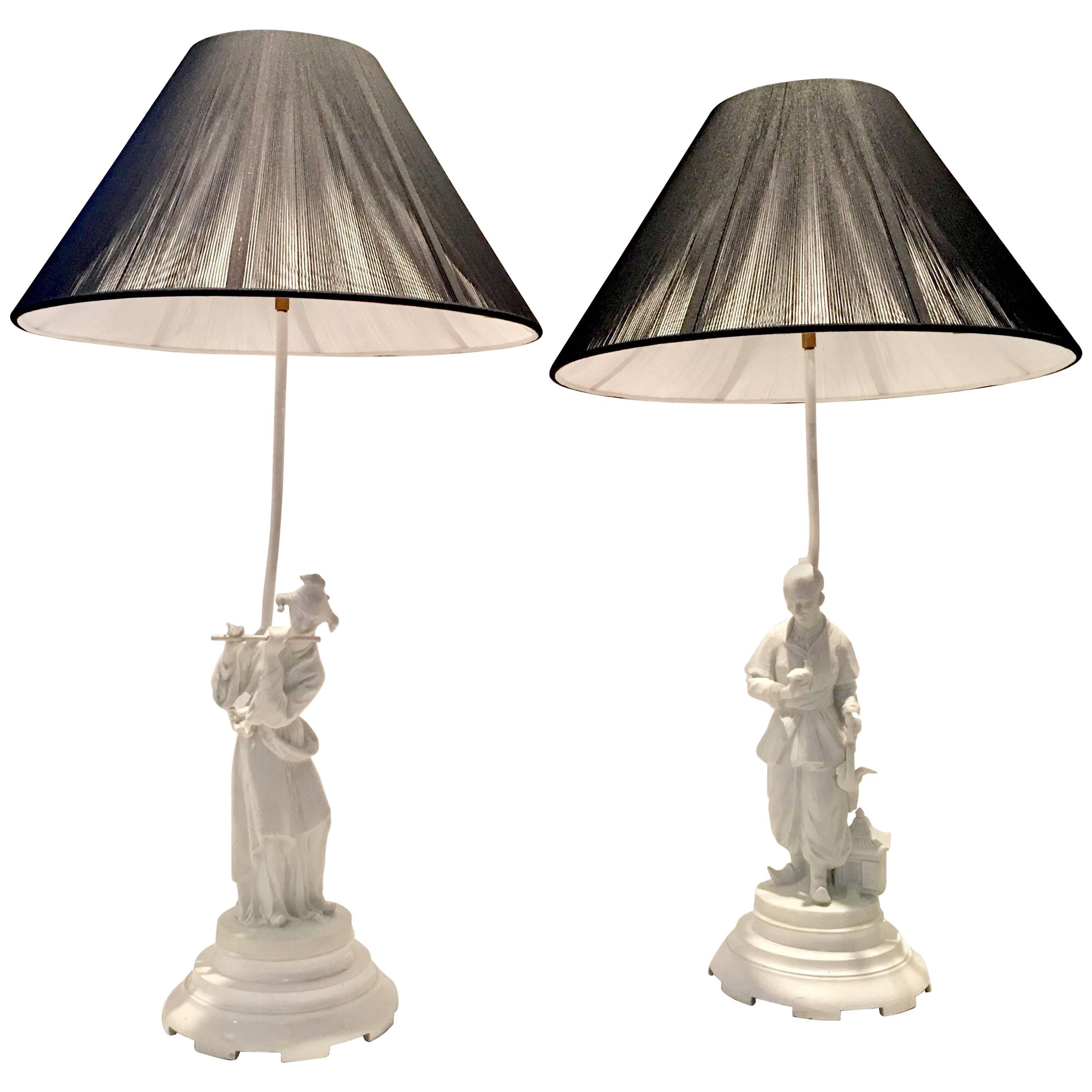 Antique Pair Of Italian Blanc De Chine Figural  Lamps For Sale