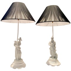 Antique Pair Of Italian Blanc De Chine Figural  Lamps