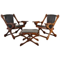 Vintage Pair of Don Shoemaker Sling Chairs with Ottoman, circa 1960