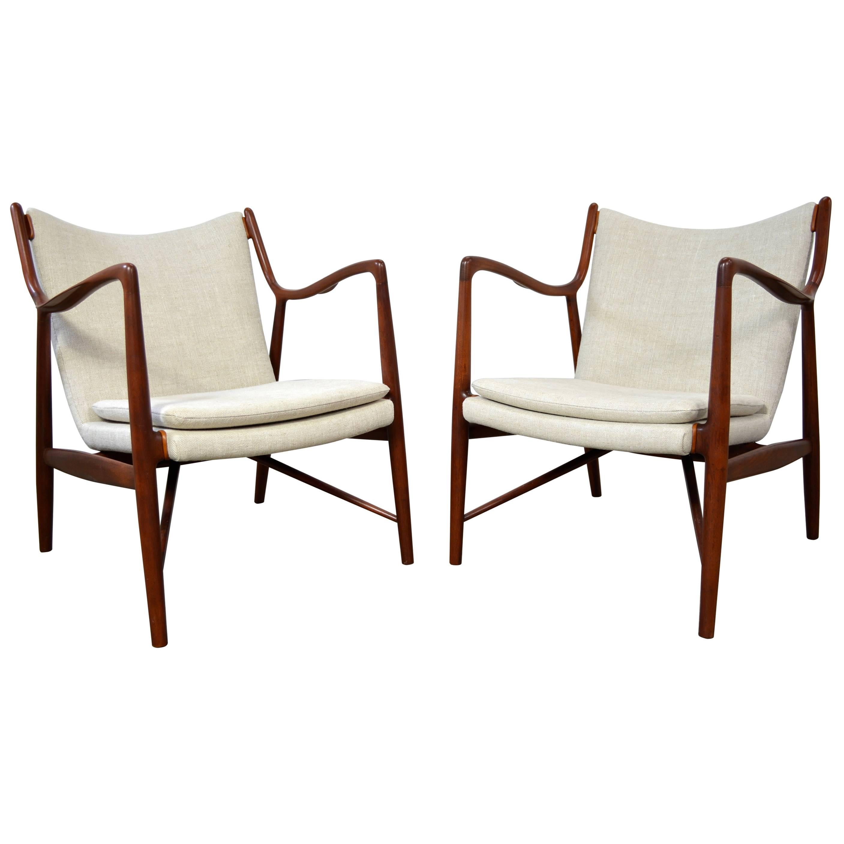 Pair of Finn Juhl nv-45 Lounge Chairs for Neils Vodder