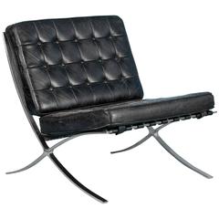 Black Leather Barcelona Style Chair with Chrome Legs