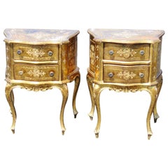 Pair of Florentine Style Gilt Decorated Side Tables Night Stands