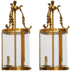 Vintage Pair of French Brass Round Lanterns