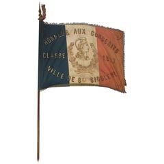 Antique French 1900s Hand-Painted School Flag 8