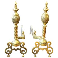 Pair of Antique American Cast Brass Andirons