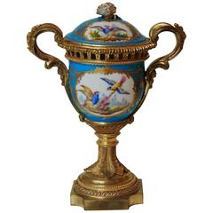 Louis XVI Style Blue Sèvres Porcelain Ormolu Mounted Covered Vase