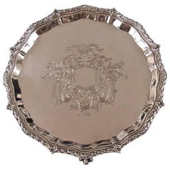 Georgian Style Sterling Silver Salver with Armorial Hallmarked London, 1900