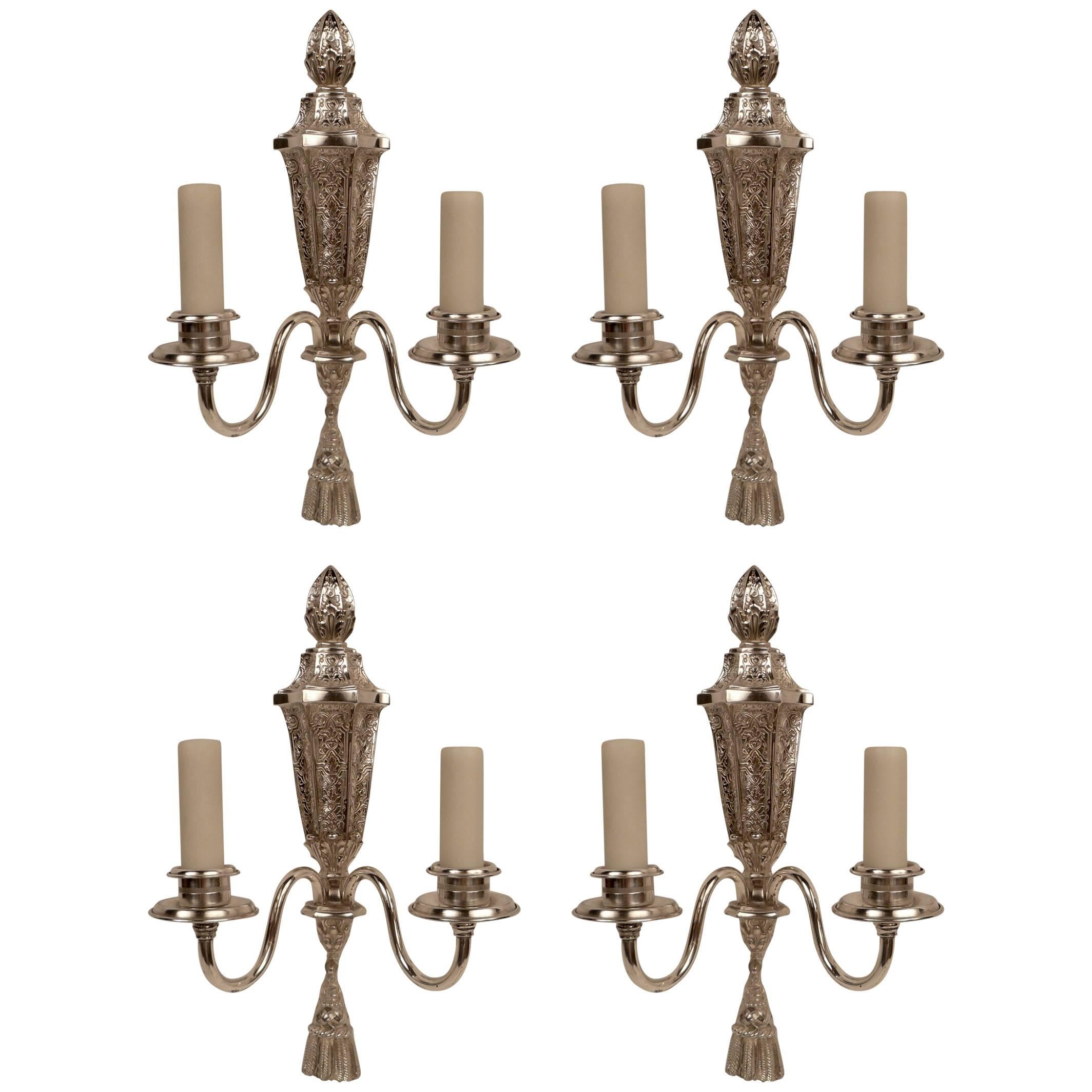 Six Signed E. F. Caldwell Early Georgian Style Silver Sconces