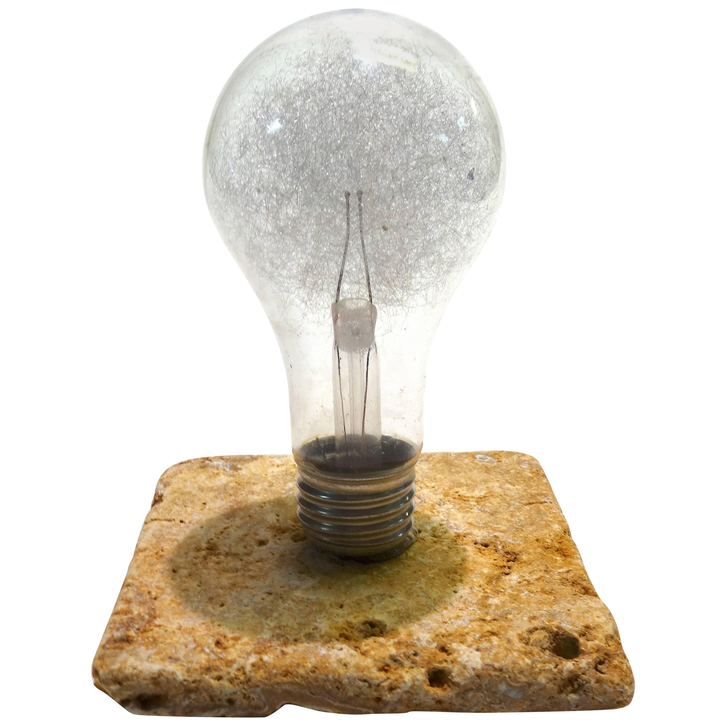 GE Photoflash Bulb as Iconic Sculpture, circa 1940s Travertine Stone Mounted For Sale