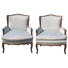Pair of Louis XV Style Walnut Carved Bergeres