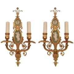 Antique Pair of Gilt Bronze and Wedgwood Neo-Classical Style Sconces