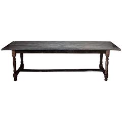 Antique 19th Century French Potting Table with Trestle Base and Zinc Top