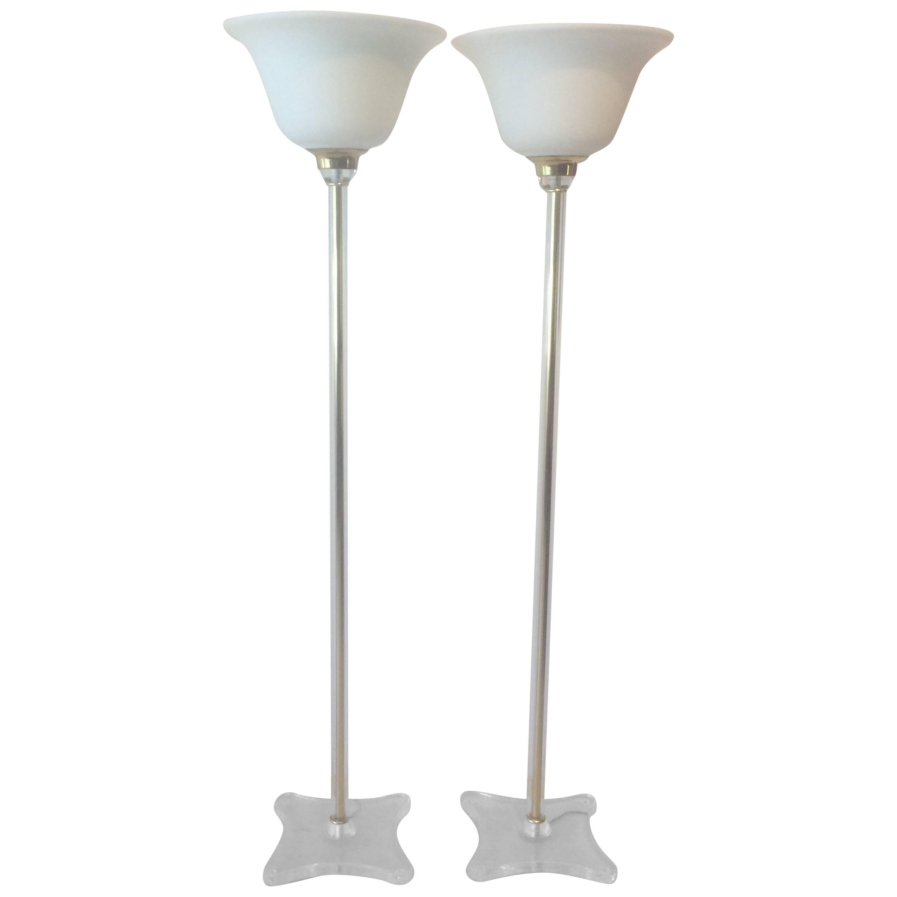 Vintage Lucite and Glass Tochiere Floor Lamps, circa 1980s