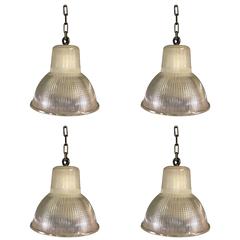 Vintage Glass Pendant Lights by Holophane, France, 1960 Vintage Glass Pendant Lights by Holophane, France, 1960