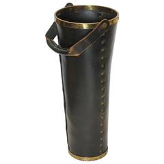 Stylish Tall Italian Leather and Brass Umbrella Stand 6