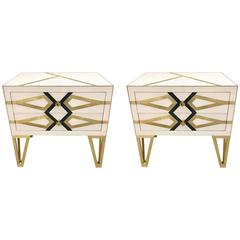 Contemporary Pair of Italian Gold Brass Black and White Chests / Side Tables 11