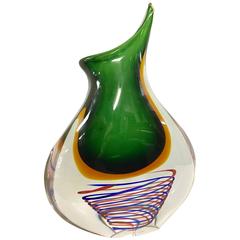 1950s Italian Flavio Poli Seguso Murano Sommerso Organic Glass Vase