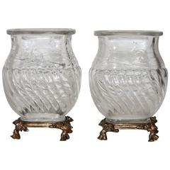 Pair of Maison Baccarat Japonisme Cutted Crystal Vases with Ormolu Mounts