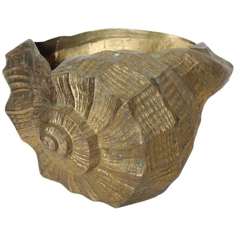 Large Decorative Brass Shell Planter For Sale