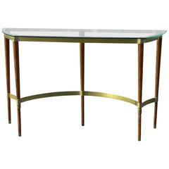 Deco Style Brass and Wood Glass Top Console Table 10