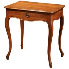 19th Century French Louis XV Carved Walnut Side Table with Centre Drawer