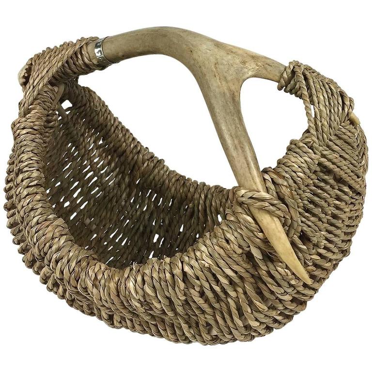 Basket Rack Deer Custom Deer Antler Basket at 1stDibs | antler baskets
