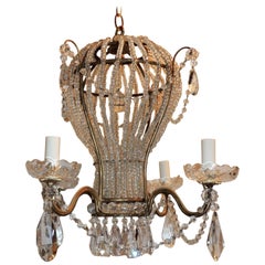 Wonderful Vintage Italy Gilt Beaded Crystal Hot Air Balloon Chandelier Fixture