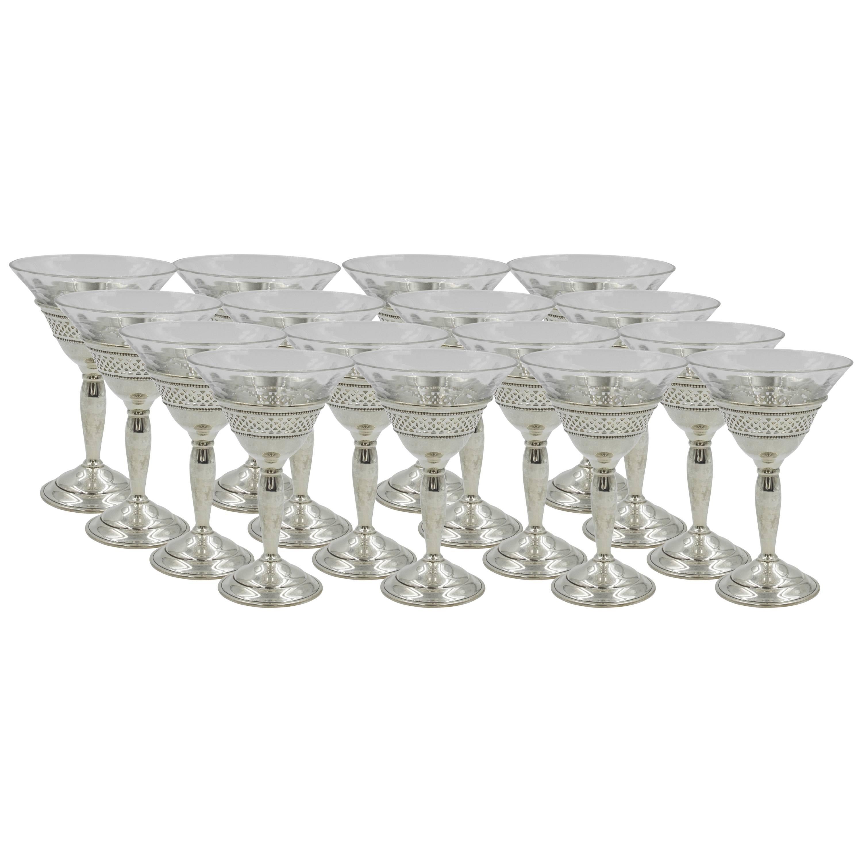 Set of 18 Crystal Cordials with Sterling Base