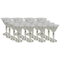 Used Set of 18 Crystal Cordials with Sterling Base