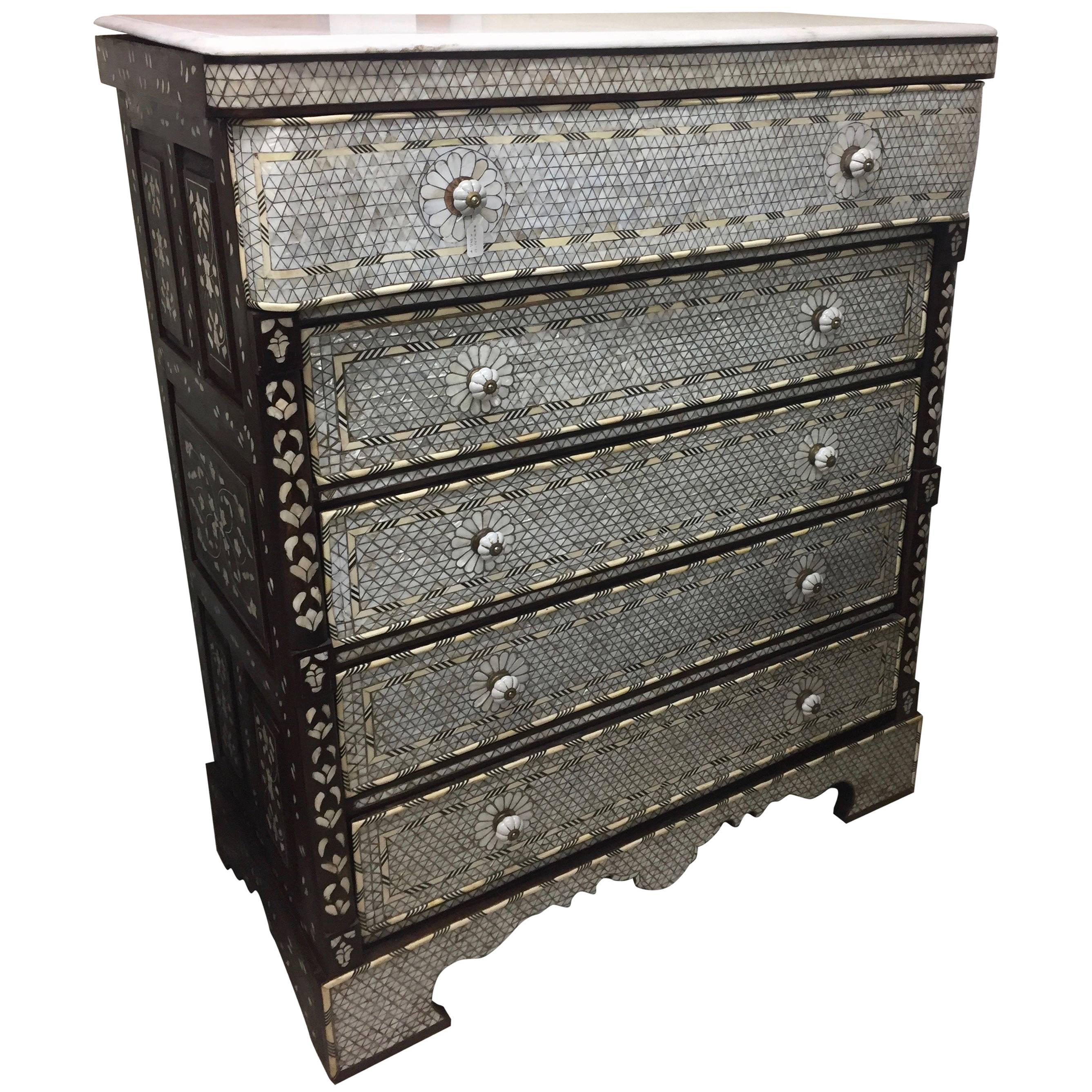 Syrian Mother-of-Pearl Five-Drawer Dresser Haskell Antiques For Sale