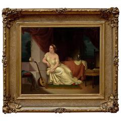 Antique Henry Peters Gray Portrait of a Woman in a Neoclassical Setting, circa 1840s