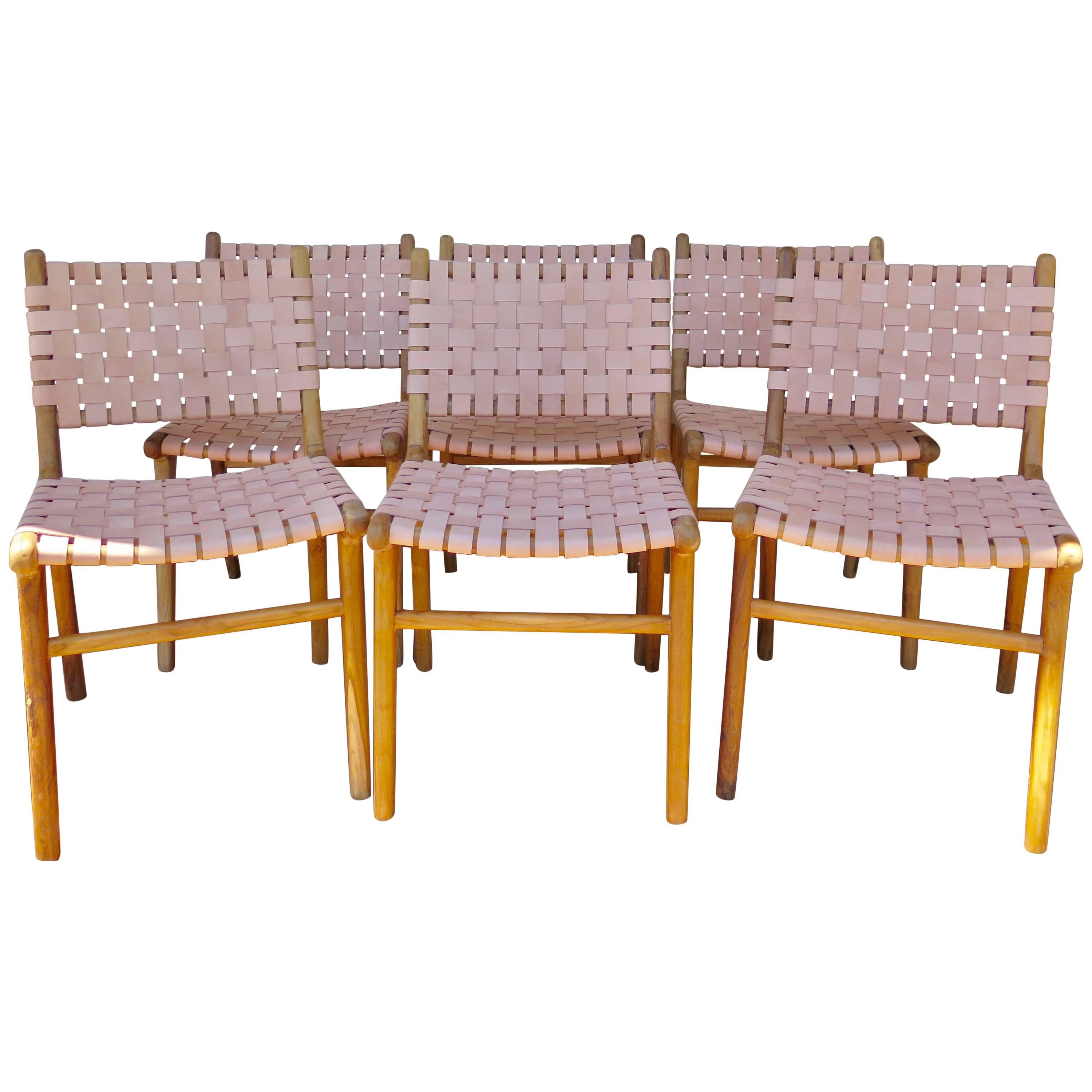 Six "Flora" Modern Dining Chairs with Leather Strapping Haskell Studio 