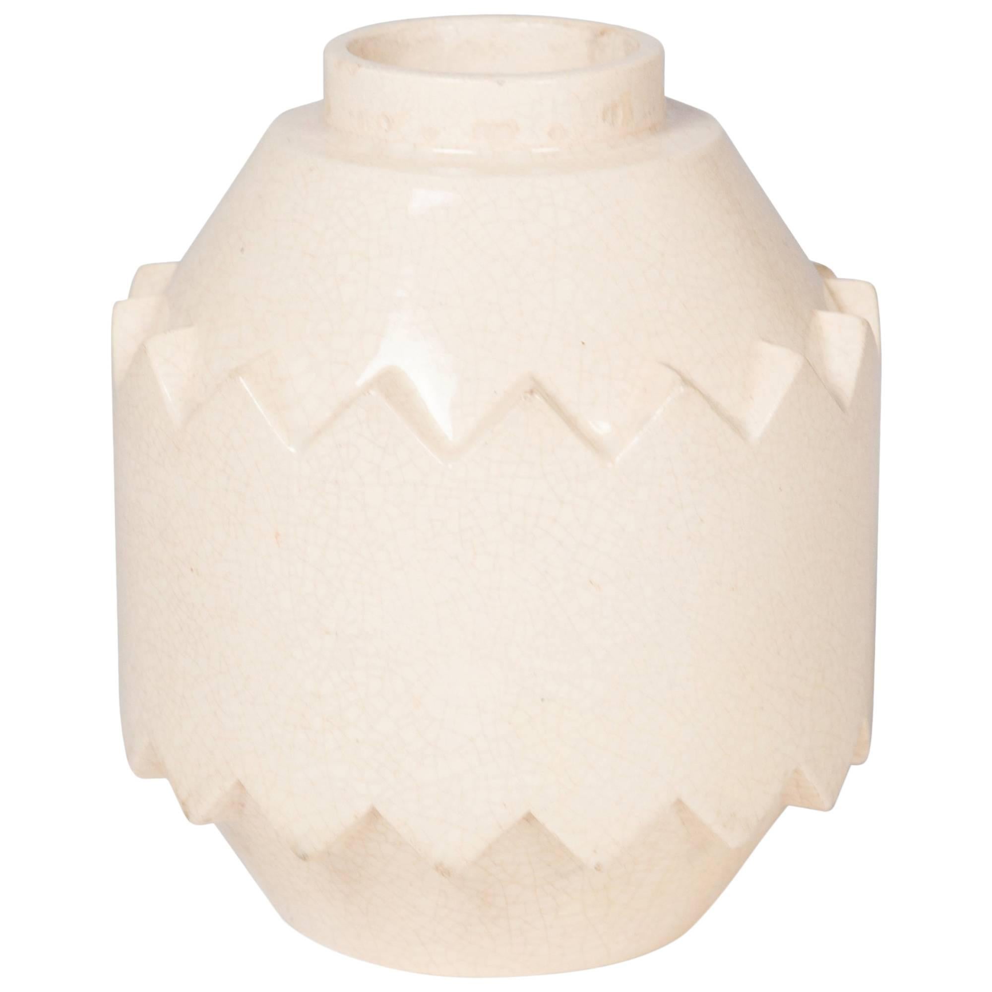 Crackle Glaze Ceramic Vase by Robert Lallemant For Sale