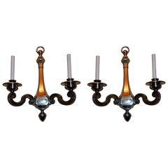 handsome Pair Silvered Bronze Caldwell Regency Neoclassical Large Wall Sconces 3