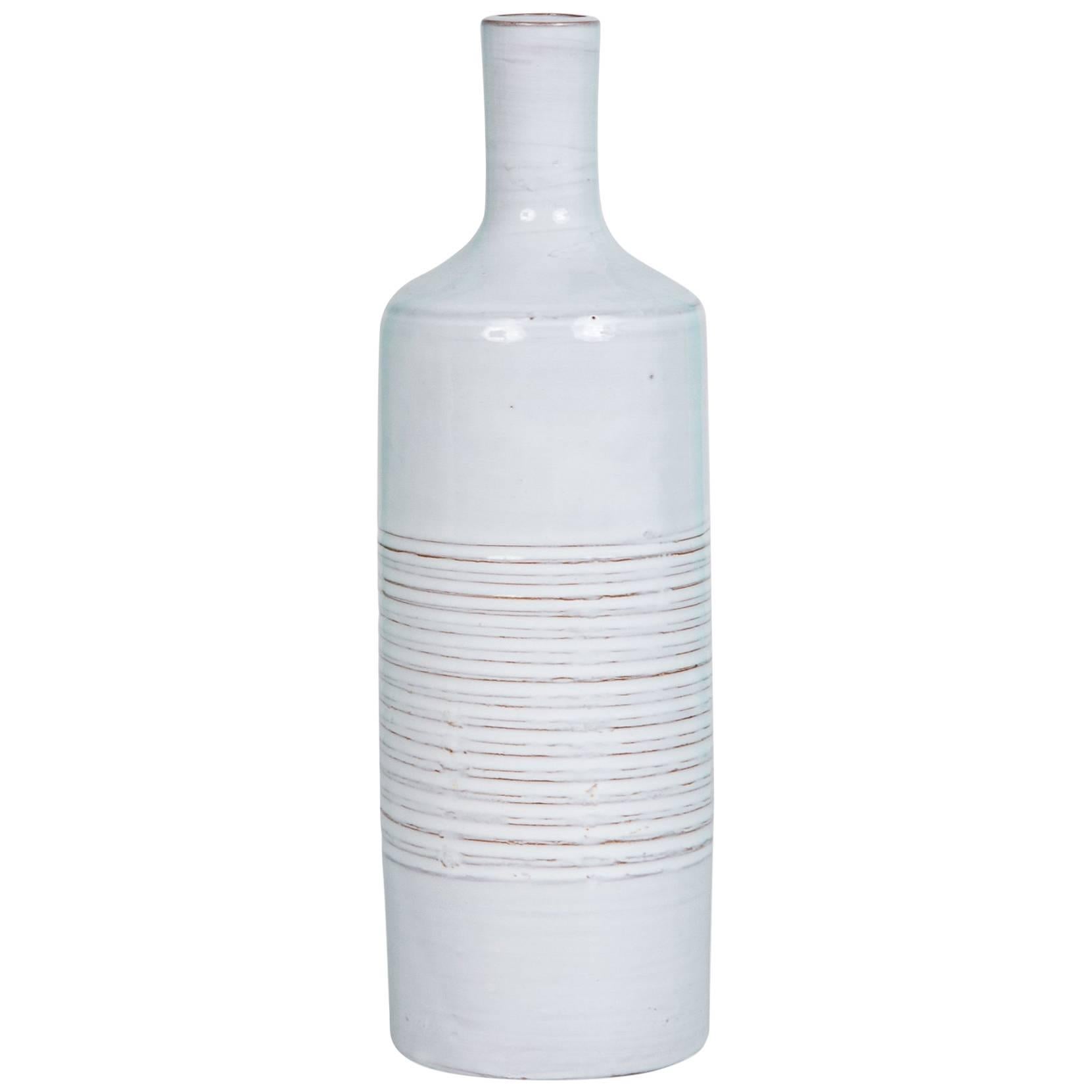 Grey-White Bottle Form Ceramic Vase by Les Argonautes For Sale