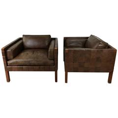 Pair of Woven Leather Danish Club Chairs