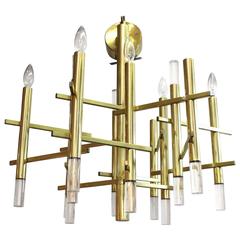 Polished Brass and Lucite Sciolari Chandelier