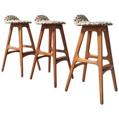 Three Teak Bar Stools by Erik Buch Fabric by George Nelson Design Studio 2