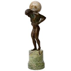 Bronze Atlas Sculpture with Globe on Marble Base 7