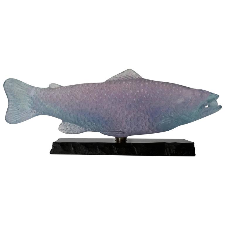 Sculpture of a Fish on Marble by Daum For Sale at 1stdibs