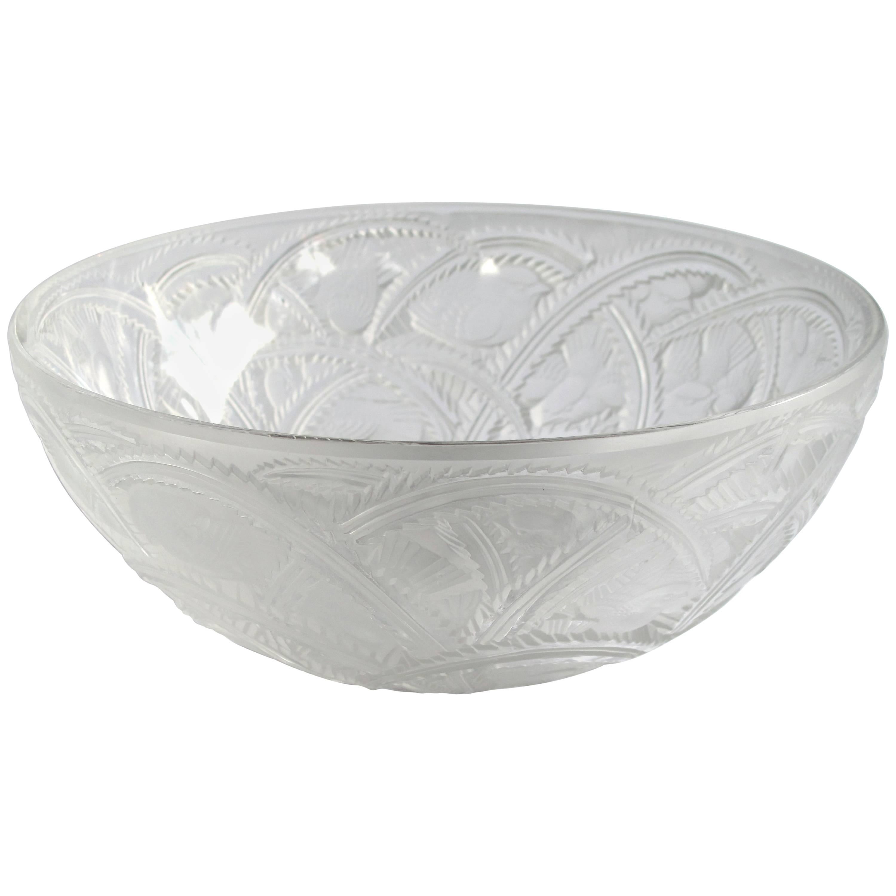 Exquisite Vintage French Clear and Frosted Glass Pinsons Bowl, Rene Lalique