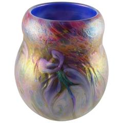 Vintage Charles Lotton Studio Art Cypriot Pink and Blue Glass Vase