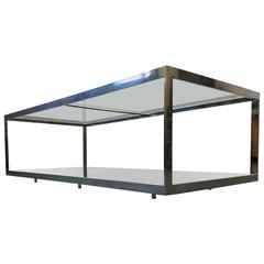 Monumental Two-Tier Chrome and Glass Mid-Century Coffee Table