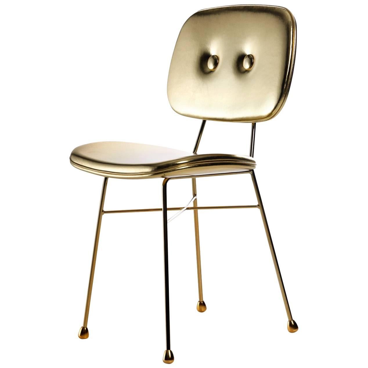 Moooi "The Golden Chair" in Gold Synthetic Leather and Gold Chromed Steel For Sale