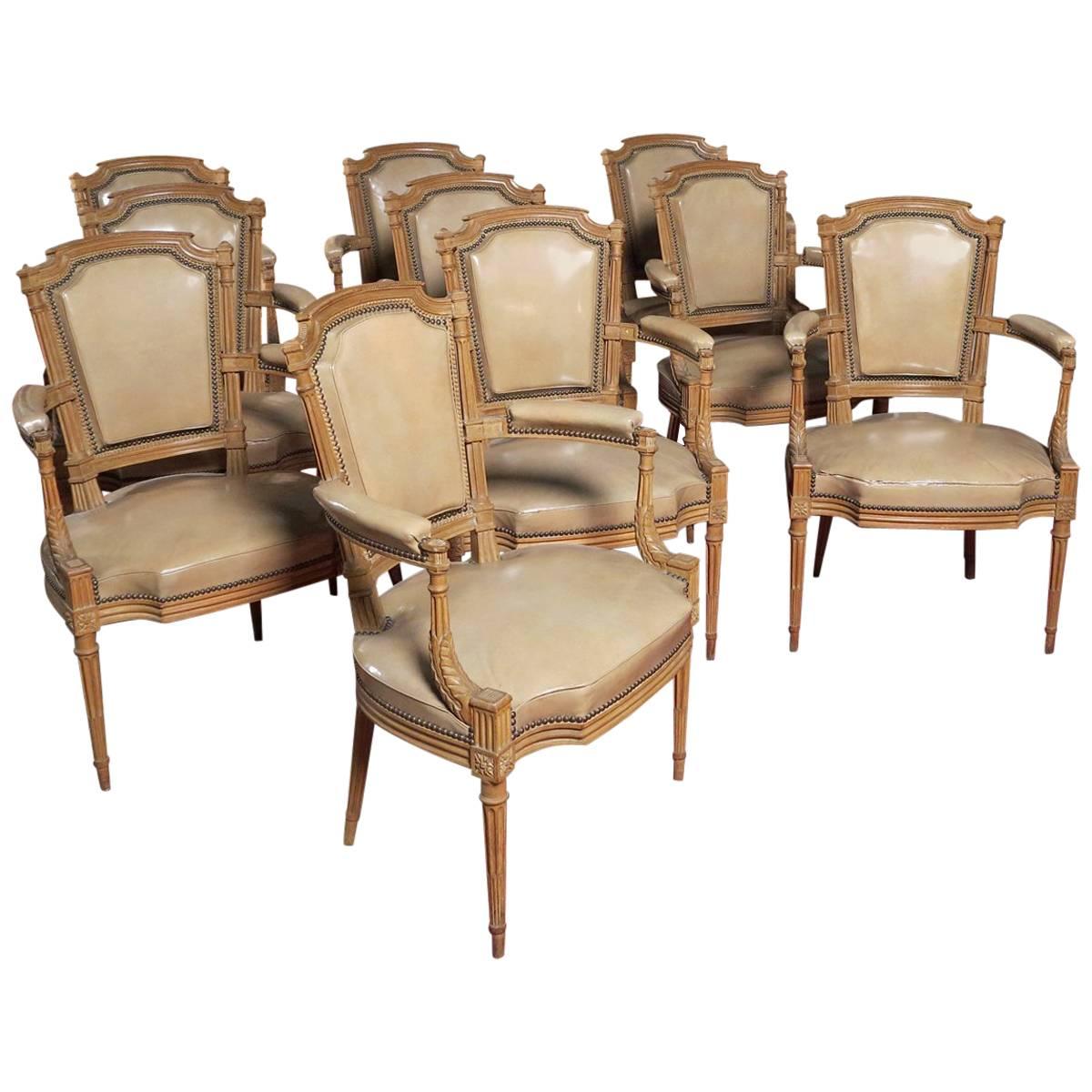 Set of Ten Louis XVI Style Beachwood Armchairs in the Manor of George Jacobq For Sale