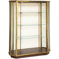 Large French Brass and Glass Open Double-Sided Vitrine