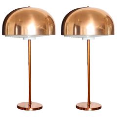 Pair of 1970s Copper-Toned Mushroom Table Lamps