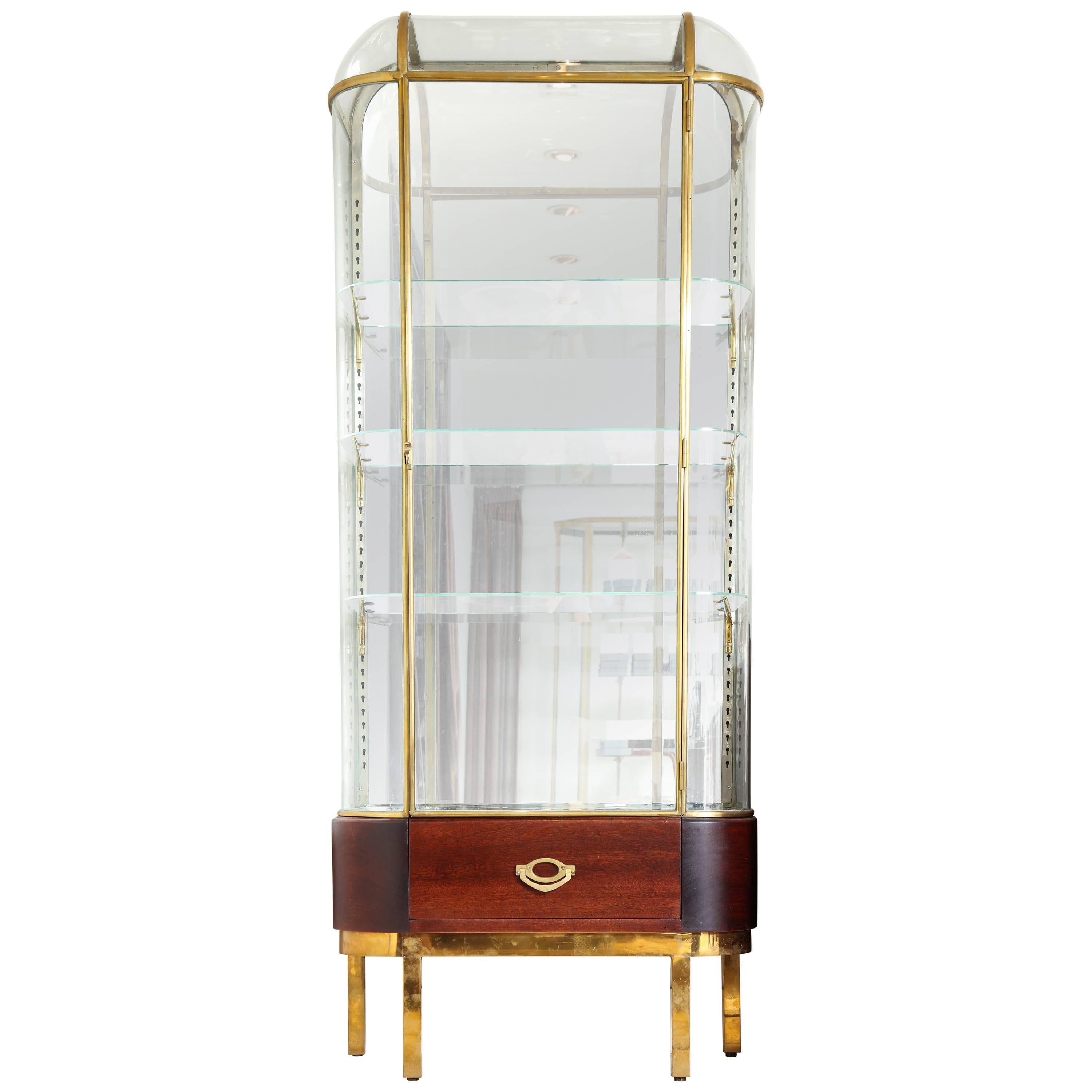 French Mahogany Mirrored Back Glass Vitrines with Brass Detailing